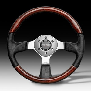 モモ ファイター ホーンボタン＆リング付 レザー＆ウッド 旧車 希少 廃番モデル ☆MOMO モモ FIGHTER LEATHER / WOOD MAHOGANY ファイター 35Φ 絶版